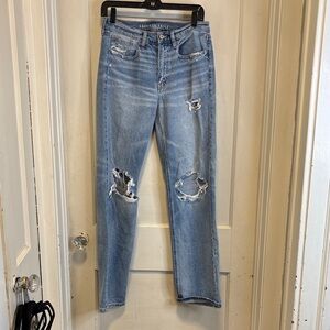 American Eagle Low Rise Baggy Ripped Light Blue Straight Leg Jeans 4